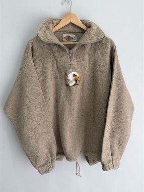 Vintage Earth Ragz Bald Eagle Sweater Animal bird brown zip